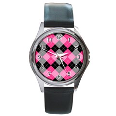 Seamless-argyle-pattern Round Metal Watch