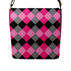 Seamless-argyle-pattern Flap Closure Messenger Bag (l)