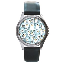 Penguins Pattern Round Metal Watch