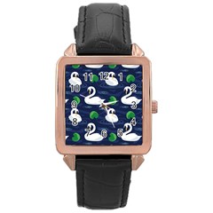 Swan Pattern Elegant Design Rose Gold Leather Watch 