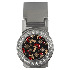 Christmas Pattern With Snowflakes Berries Money Clips (cz)  by Vaneshart