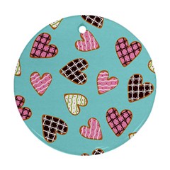 Seamless Pattern With Heart Shaped Cookies With Sugar Icing Round Ornament (two Sides) by Vaneshart