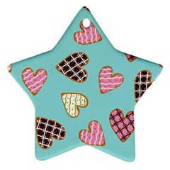 Seamless Pattern With Heart Shaped Cookies With Sugar Icing Star Ornament (two Sides) by Vaneshart