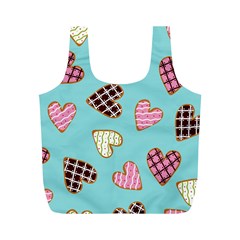 Seamless Pattern With Heart Shaped Cookies With Sugar Icing Full Print Recycle Bag (m)