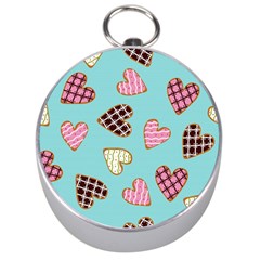 Seamless Pattern With Heart Shaped Cookies With Sugar Icing Silver Compasses