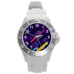 Colorful-abstract-background Round Plastic Sport Watch (l)