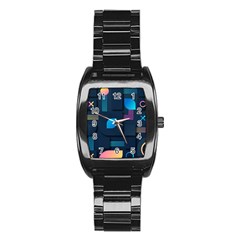 Gradient Geometric Shapes Dark Background Stainless Steel Barrel Watch