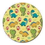 Seamless pattern with cute dinosaurs character Round Mousepads Front