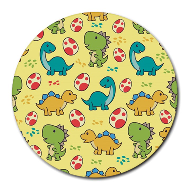 Seamless pattern with cute dinosaurs character Round Mousepads