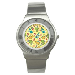 Seamless Pattern With Cute Dinosaurs Character Stainless Steel Watch by Vaneshart