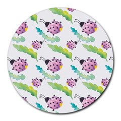 Watercolor Pattern With Lady Bug Round Mousepads