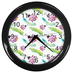 Watercolor Pattern With Lady Bug Wall Clock (black)