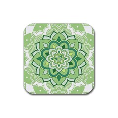 Floral-green-mandala-white Rubber Coaster (square) 