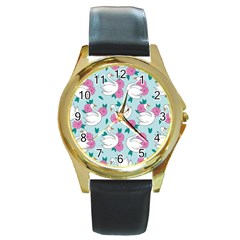 Classy-swan-pattern Round Gold Metal Watch