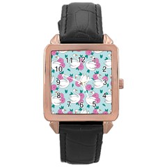 Classy-swan-pattern Rose Gold Leather Watch 