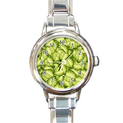 Seamless pattern with green leaves Round Italian Charm Watch