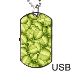 Seamless Pattern With Green Leaves Dog Tag Usb Flash (one Side)