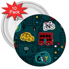 Seamless-pattern-hand-drawn-with-vehicles-buildings-road 3  Buttons (10 Pack) 