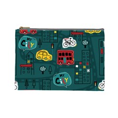 Seamless-pattern-hand-drawn-with-vehicles-buildings-road Cosmetic Bag (large) by Vaneshart