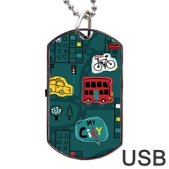 Seamless-pattern-hand-drawn-with-vehicles-buildings-road Dog Tag Usb Flash (two Sides)