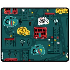 Seamless-pattern-hand-drawn-with-vehicles-buildings-road Double Sided Fleece Blanket (medium) 