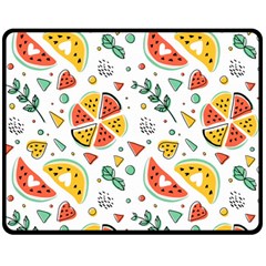 Seamless-hipster-pattern-with-watermelons-mint-geometric-figures Double Sided Fleece Blanket (medium)  by Vaneshart