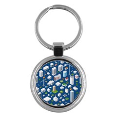 Isometric-seamless-pattern-megapolis Key Chain (round)