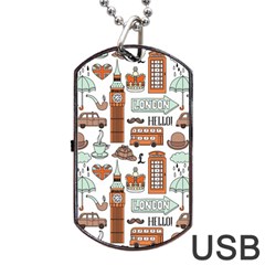 Seamless-pattern-with-london-elements-landmarks Dog Tag Usb Flash (two Sides)