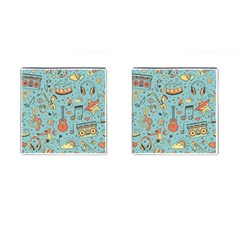 Seamless-pattern-musical-instruments-notes-headphones-player Cufflinks (square) by Vaneshart