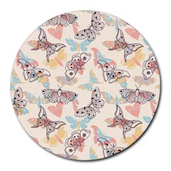 Pattern-with-hand-drawn-butterflies Round Mousepads