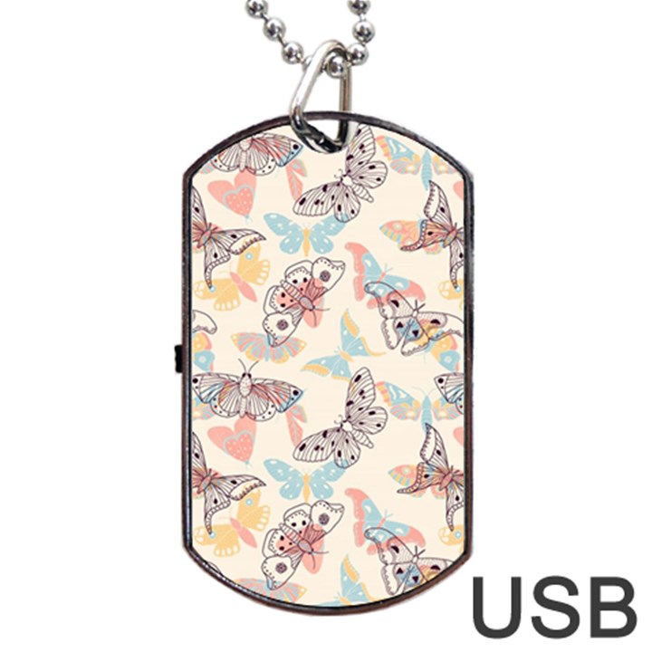 Pattern-with-hand-drawn-butterflies Dog Tag USB Flash (Two Sides)