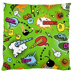 Modern-comics-background-pattern-with-bombs-lightening-jagged-clouds-speech-bubbles Large Flano Cushion Case (two Sides)