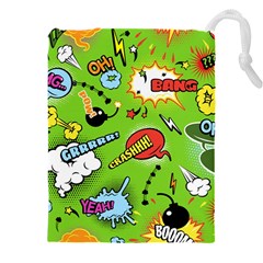 Modern-comics-background-pattern-with-bombs-lightening-jagged-clouds-speech-bubbles Drawstring Pouch (4xl) by Vaneshart