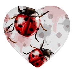Ladybugs-pattern-texture-watercolor Heart Ornament (two Sides) by Vaneshart