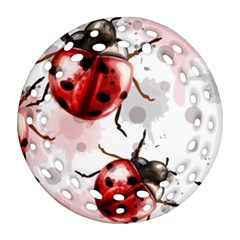 Ladybugs-pattern-texture-watercolor Round Filigree Ornament (two Sides)