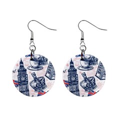 London-seamless-pattern Mini Button Earrings