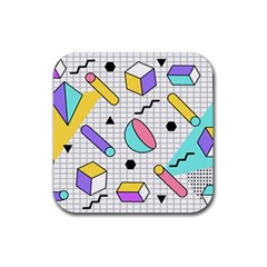 Tridimensional-pastel-shapes-background-memphis-style Rubber Coaster (square) 