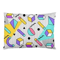 Tridimensional-pastel-shapes-background-memphis-style Pillow Case by Vaneshart