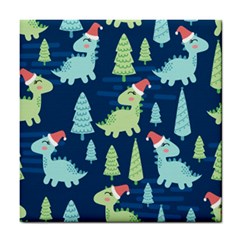 Cute-dinosaurs-animal-seamless-pattern-doodle-dino-winter-theme Tile Coaster