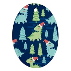 Cute-dinosaurs-animal-seamless-pattern-doodle-dino-winter-theme Oval Ornament (two Sides) by Vaneshart