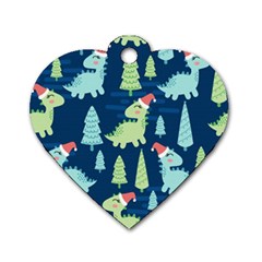 Cute-dinosaurs-animal-seamless-pattern-doodle-dino-winter-theme Dog Tag Heart (one Side) by Vaneshart