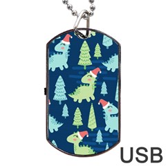 Cute-dinosaurs-animal-seamless-pattern-doodle-dino-winter-theme Dog Tag Usb Flash (one Side)