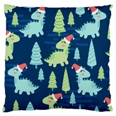 Cute-dinosaurs-animal-seamless-pattern-doodle-dino-winter-theme Large Cushion Case (two Sides) by Vaneshart