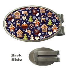 Winter-seamless-patterns-with-gingerbread-cookies-holiday-background Money Clips (oval) 