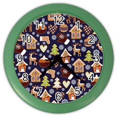 Winter-seamless-patterns-with-gingerbread-cookies-holiday-background Color Wall Clock by Vaneshart