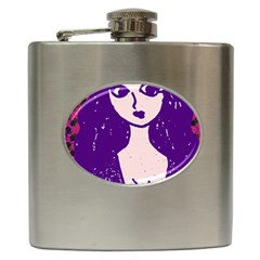 Purple Cat Ear Hat Girl Floral Wall Hip Flask (6 Oz)