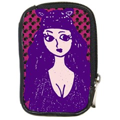 Purple Cat Ear Hat Girl Floral Wall Compact Camera Leather Case