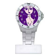 Purple Cat Ear Hat Girl Floral Wall Plastic Nurses Watch