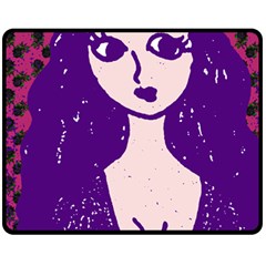 Purple Cat Ear Hat Girl Floral Wall Double Sided Fleece Blanket (Medium) 