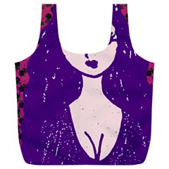 Purple Cat Ear Hat Girl Floral Wall Full Print Recycle Bag (XXL)
